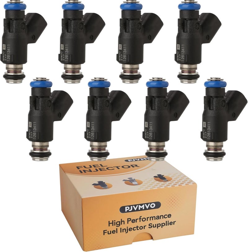 Pjvmvo 12613411GM Flex Fuel Injectors,Compatible with/Chevy 5.3L Tahoe Silverado Avalanche 2010 2011 2012 2013 2014,Compatible with/GMC Yukon Sierra 1500 |4.8 5.3 6.0 Flex Engine| |4 Holes| |Set of 8| - Image 1